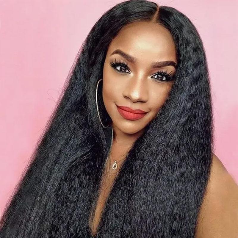 Modern Remy Human Hair Yaki Straight Lace Front Wigs