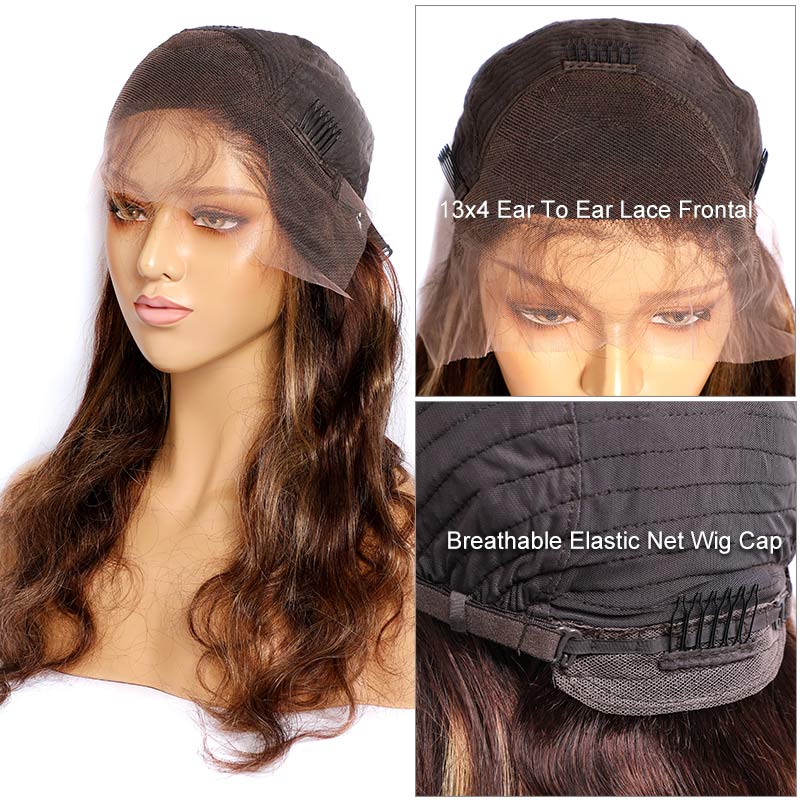 Balayage Highlight Human Hair Wigs P4/27 Color