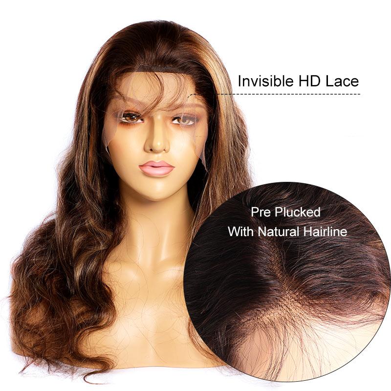 Balayage Highlight Human Hair Wigs P4/27 Color