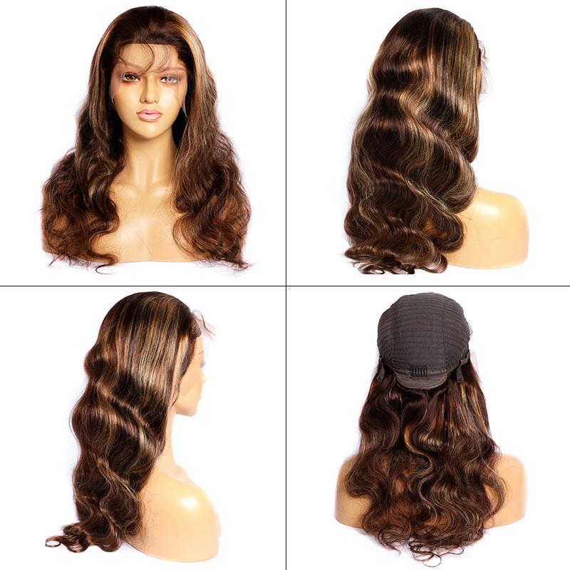 Balayage Highlight Human Hair Wigs P4/27 Color