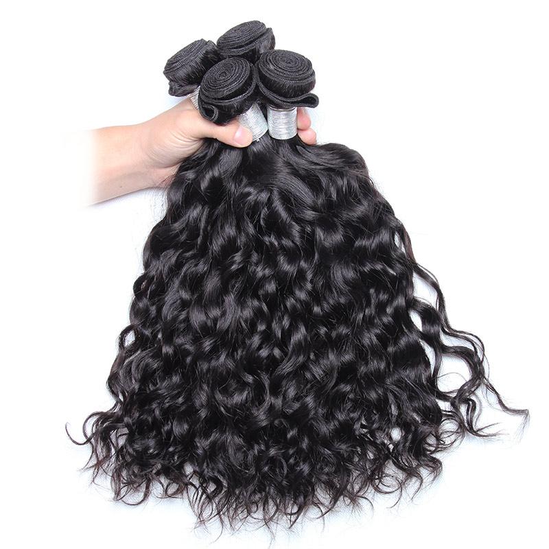 Indian Virgin Remy Water Wave Human Hair 4 Bundles With Closure